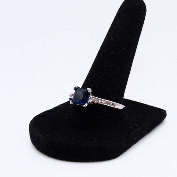 Brilliant Sapphire Blue Princess Cut 1.00ctw Bridal Ring .925 Sterling Silver - Picture 3 of 10